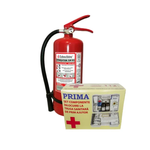 Pachet stingător P3 și KIT reîncărcare trusă prim ajutor